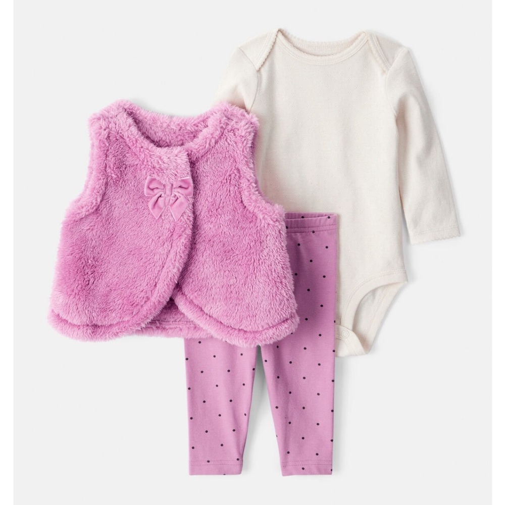 Pink Fuzzy Vest and Bodysuit Set